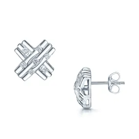 18ct White Gold Diamond Cross Over Stud Earrings