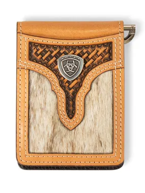 Ariat A3561948 Mens Calf Hair Basket Weave Bifold Money Clip Natural