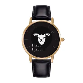 ARIES GOLD CUSTOMISED GOLD STAINLESS STEEL WATCH - BLA BLA BLACK UNISEX LEATHER STRAP WATCH