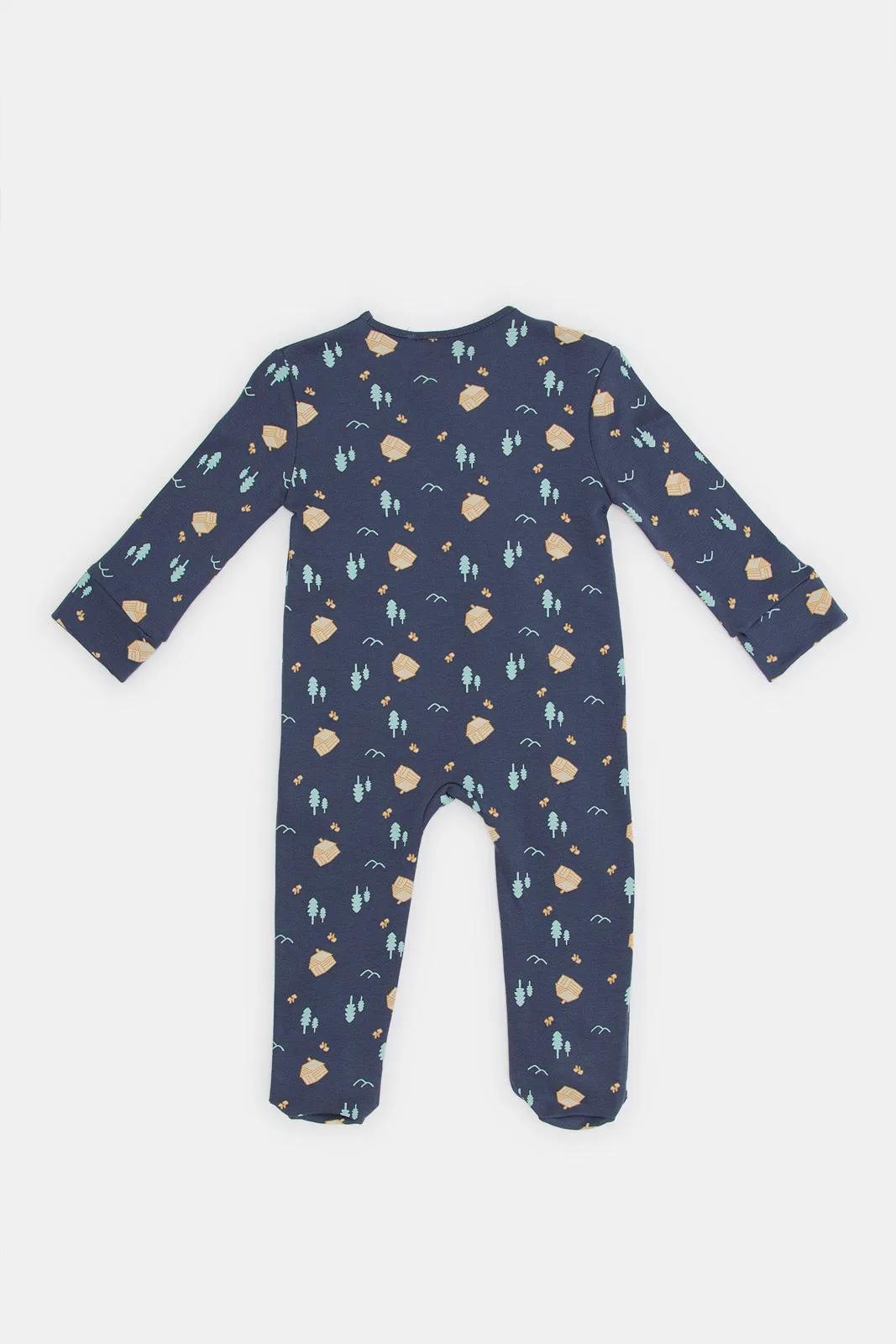 Babies Navy Sleepsuit With Hat Set (2 Piece)