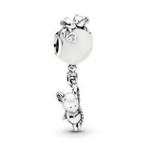 Balloon and mouse silver charm with silver enamel and clear cubic zirconia