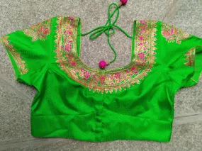 Bright Green with Gold and Thread