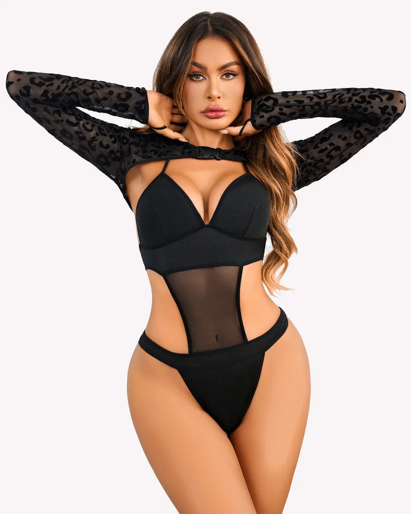 Buckle Shrug Bodysuit Crop Top Set