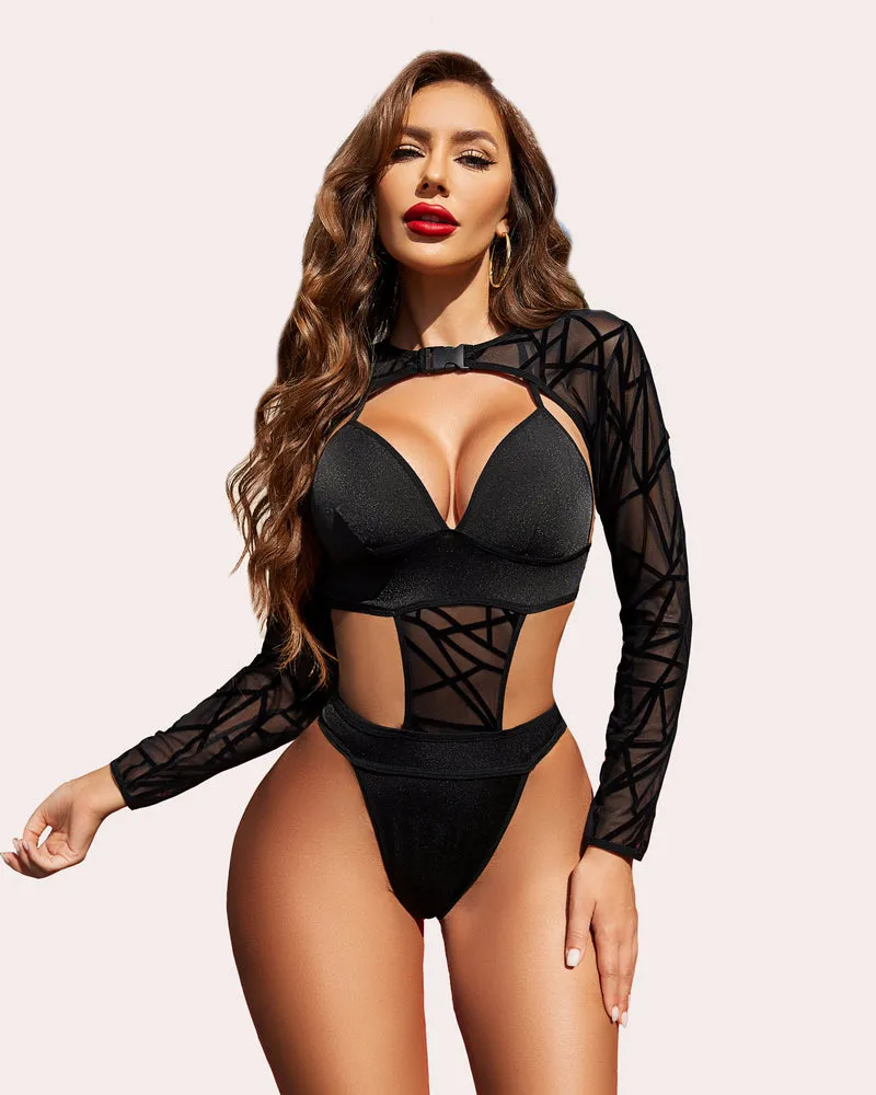 Buckle Shrug Bodysuit Crop Top Set