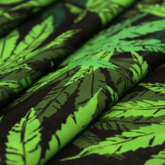 Cannabis Leaf Printed Power Mesh Fabric | Blue Moon Fabrics