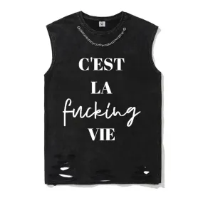 C’est La Fucking Vie Vintage Washed Cotton Vest Top