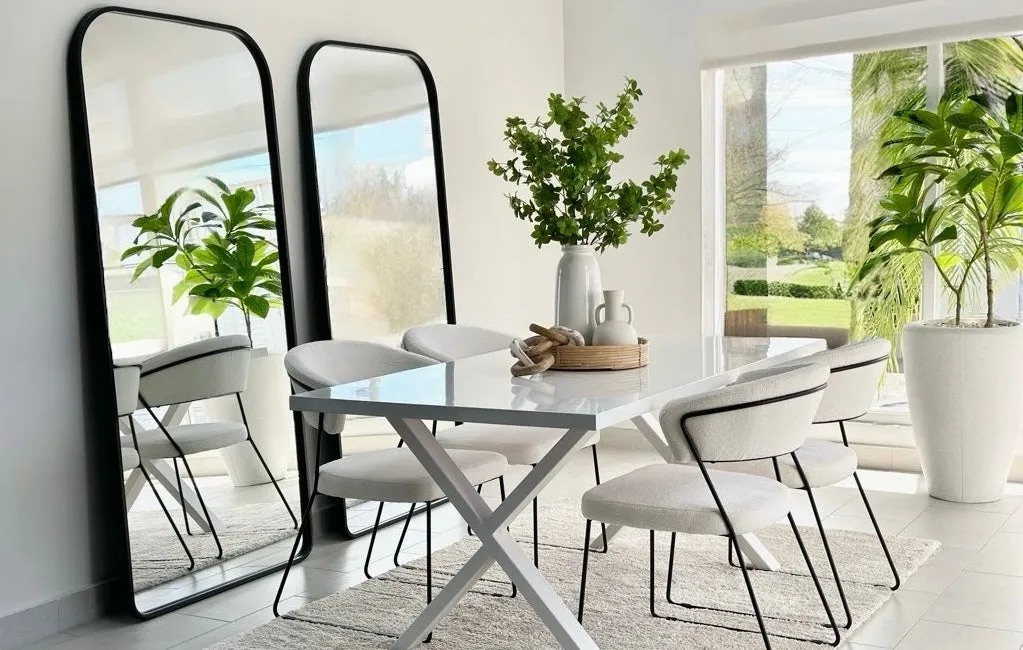 Criss Cross White Top White Legs Dining Table Set