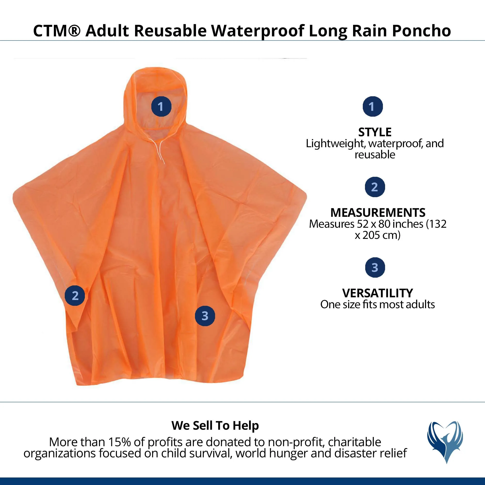 CTM® Adult Reusable Waterproof Long Rain Poncho