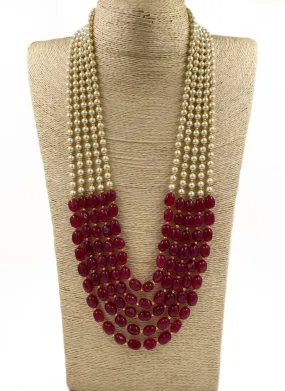 Designer Multilayered Long Pearls And Stone Beads Necklace For Men And Women