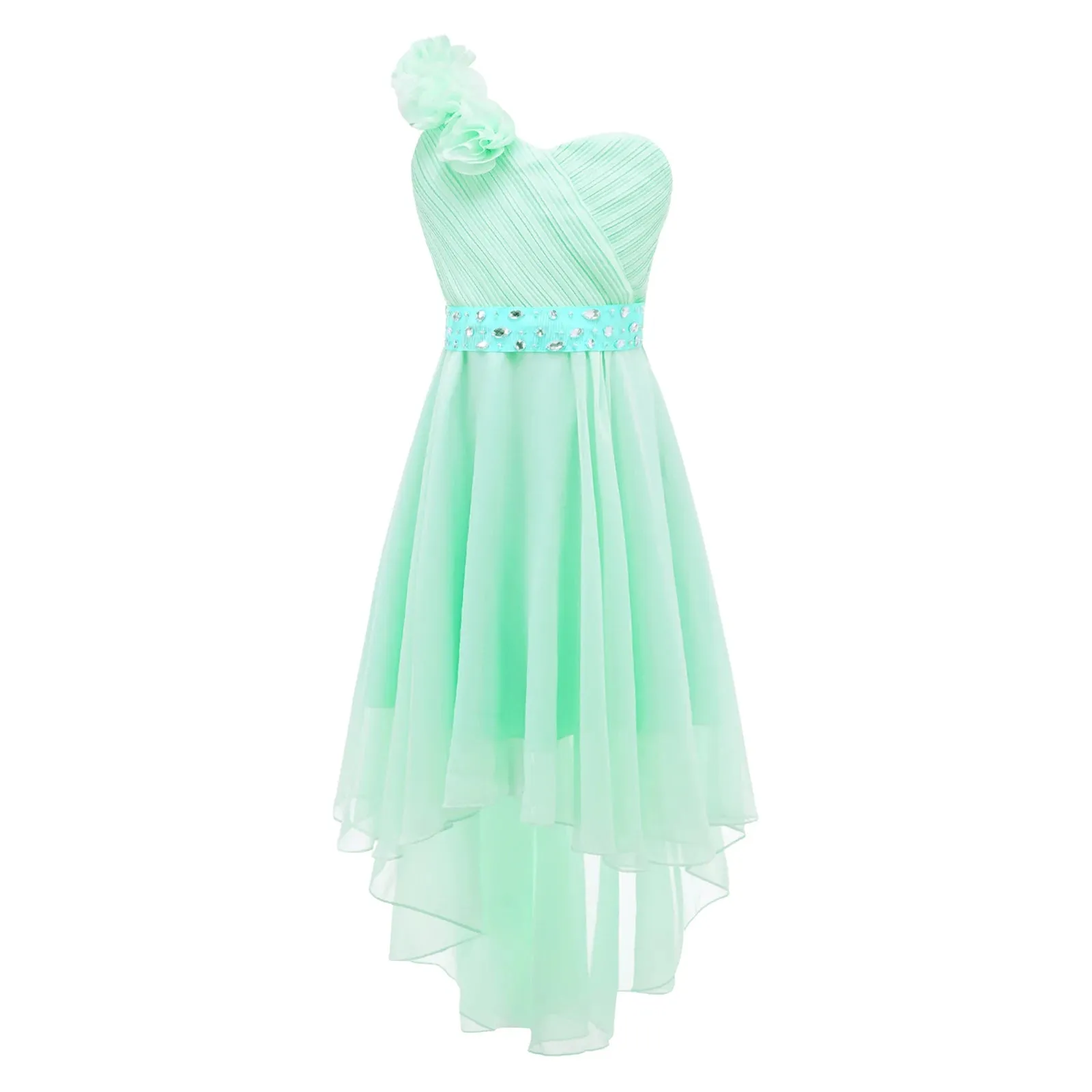 Girls Pincess Dress One-Shoulder 3D Flower Elegant Ball Gown Kids Ceremony Wedding Birthday Party Bridesmaid Children's Costume