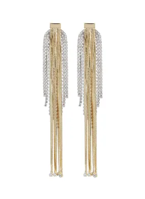 GLASS CRYSTAL CHAIN FRINGE DROP EARRINGS