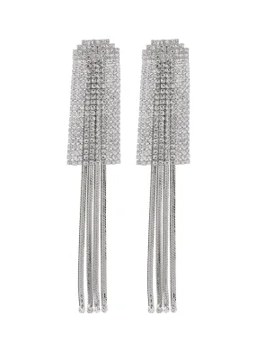 GLASS CRYSTAL CHAIN FRINGE DROP EARRINGS