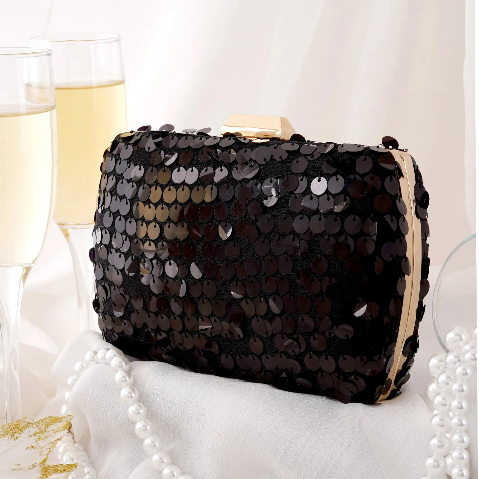 Luana Black Sequin Clutch