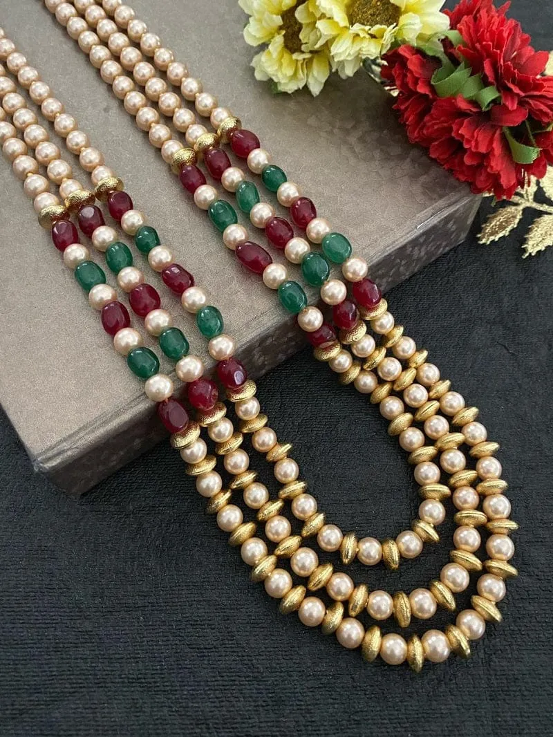 Multilayered Semi Precious Jade Beads And Pearls Necklace For Men And Women