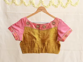 Mustard yellow and blush pink Embroidery blouse