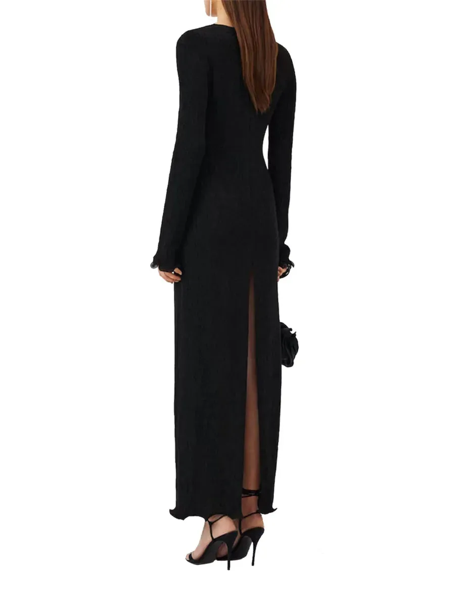 Newest Arrival Women Long Dress Long Sleeve Slit Dress Flower Slim Fit Cocktail Dress for Party Evening