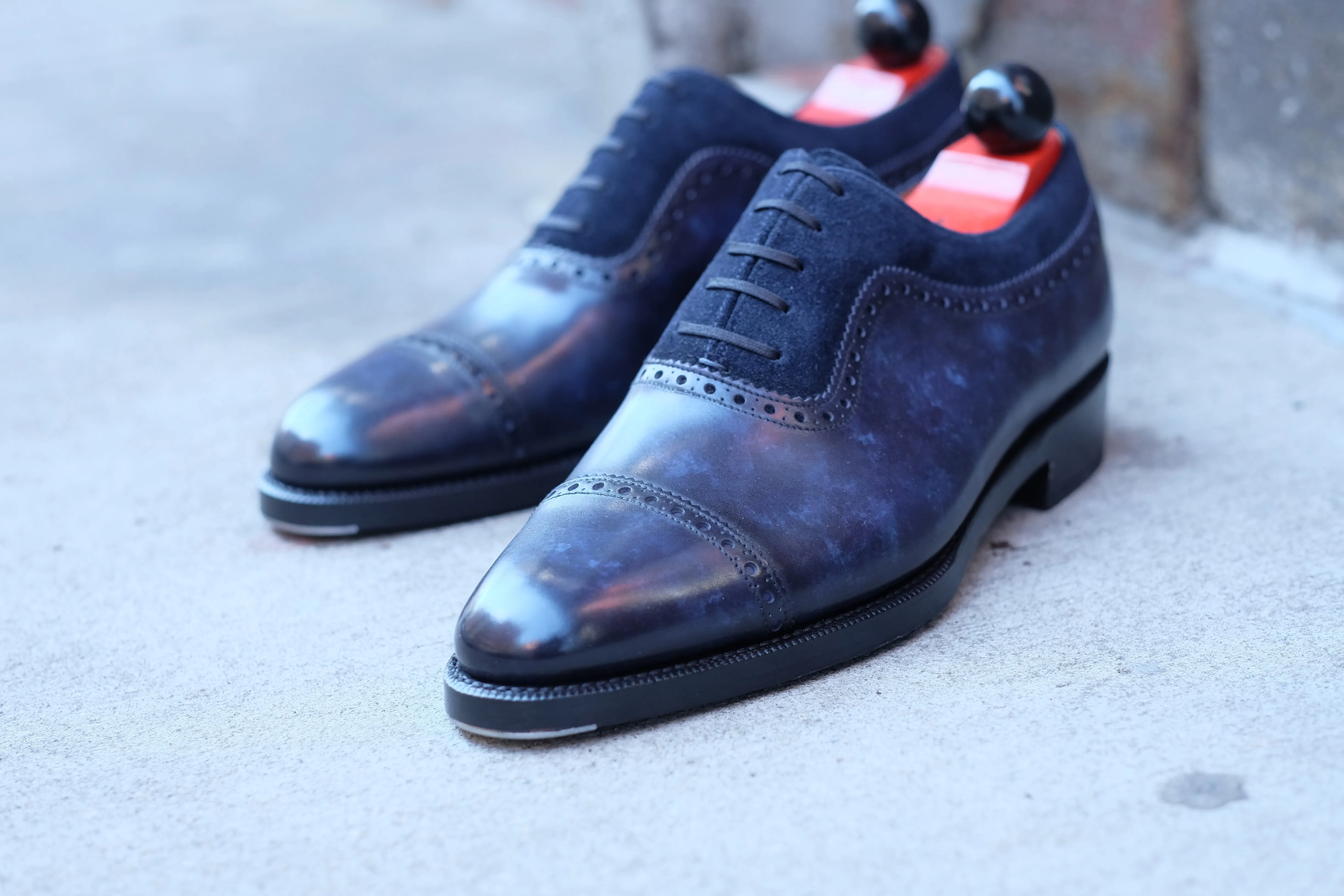 Palacio - MTO - Navy Marble Patina / Navy Suede - TMG Last - Double Leather Sole