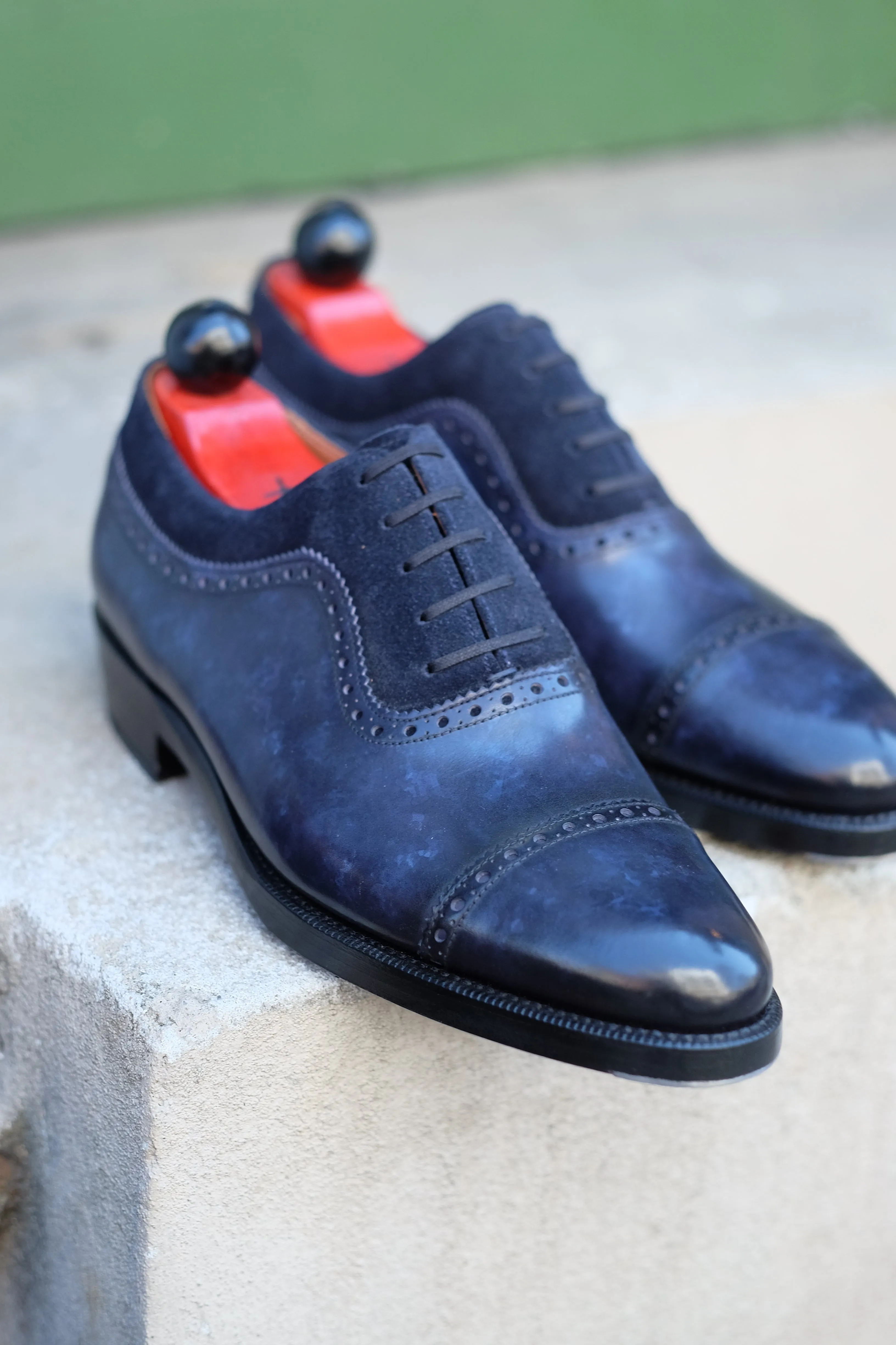 Palacio - MTO - Navy Marble Patina / Navy Suede - TMG Last - Double Leather Sole