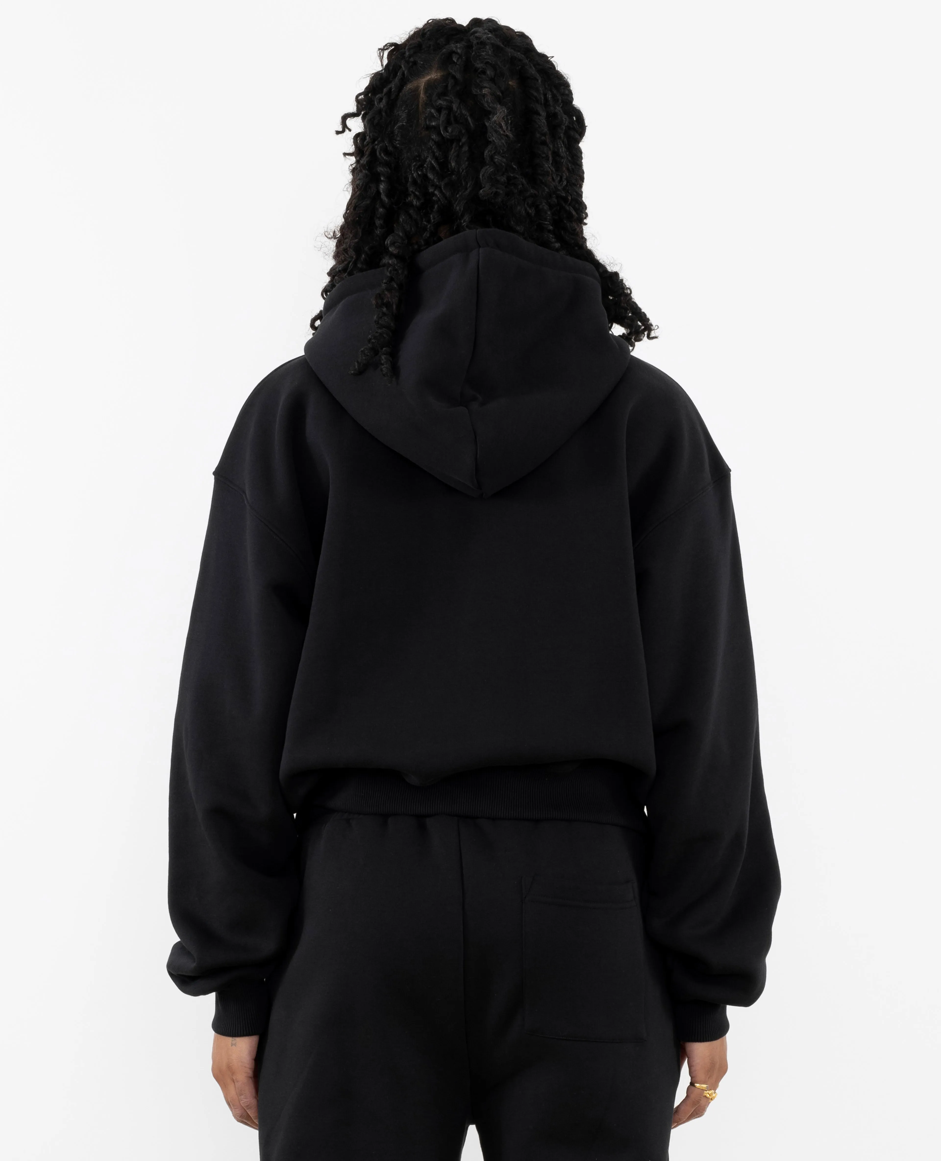 Patta Femme Basic Cropped Zip Hooded Sweater (Black)