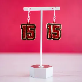 Red Glitter &Gold Mirror 15 Dangles KC Chiefs Football Mahomes