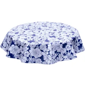 Round Oilcloth Tablecloth Chelsea Flowers on Navy