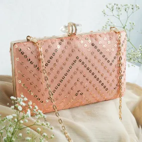 Starry Night Peach Sequin Embroidered Clutch