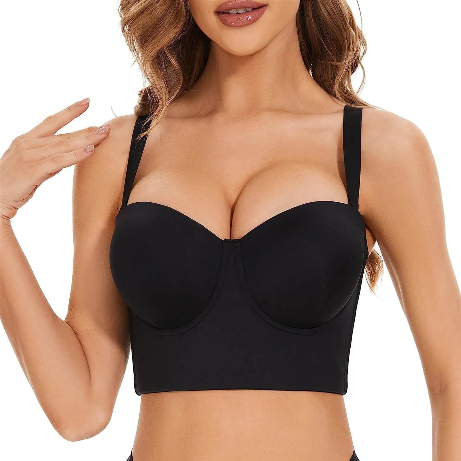 Women Low Back Anti Slip Strapless Bra Longline Multi Way Push Up Bra - bucketstores.com