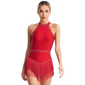 Women's Tassel Fringe Latin Dance Leotard Dress